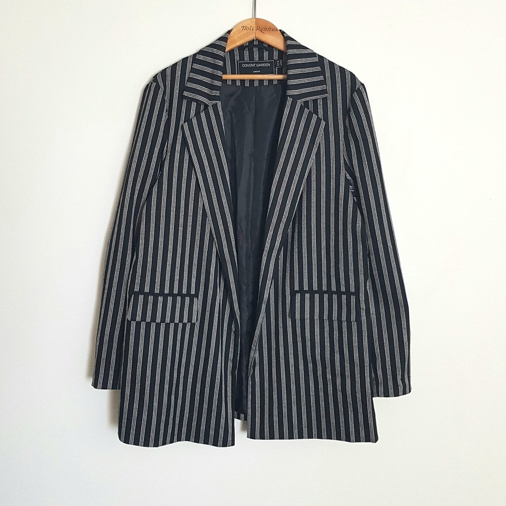 Covent Garden Black and White Striped Open Blazer